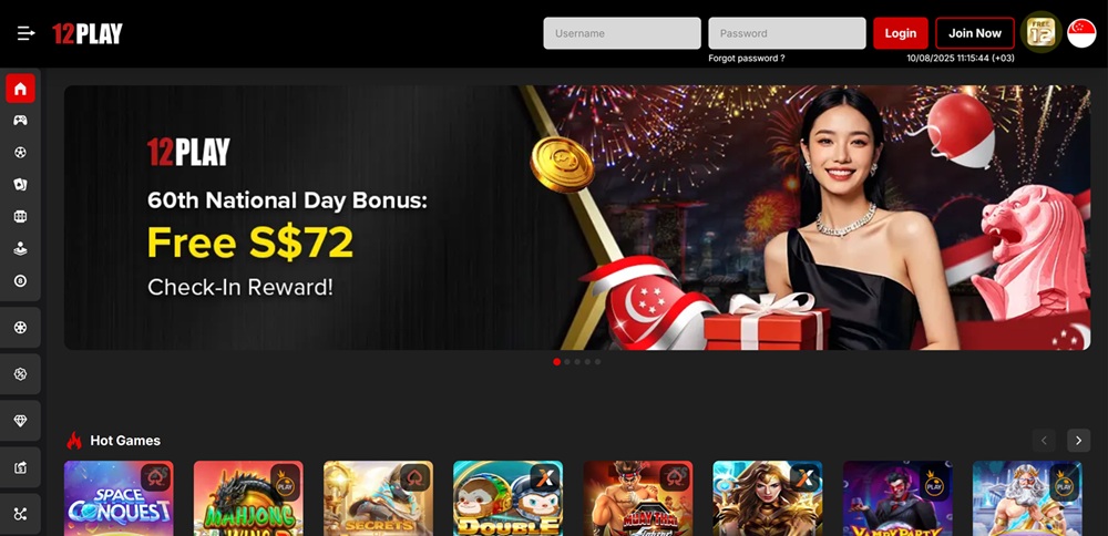 12Play games interface highlighting live casino and slot selections